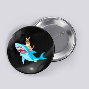 German Shepherd Riding Shark Button