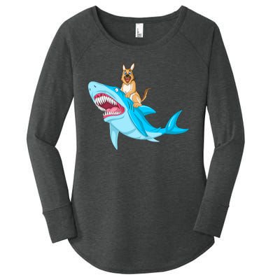 German Shepherd Riding Shark Women's Perfect Tri Tunic Long Sleeve Shirt