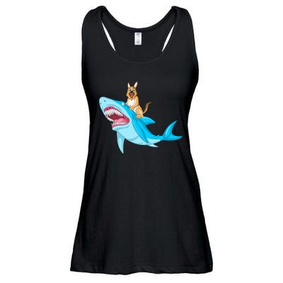 German Shepherd Riding Shark Ladies Essential Flowy Tank