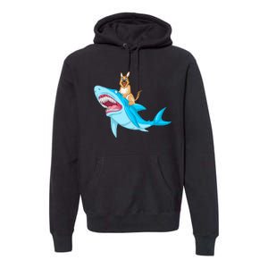 German Shepherd Riding Shark Premium Hoodie