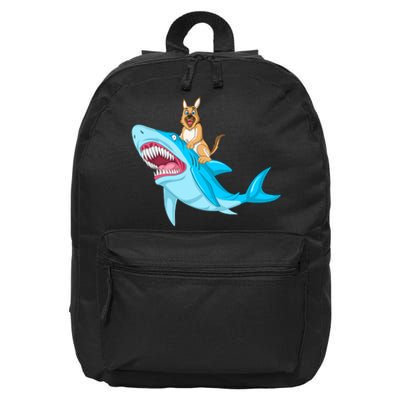 German Shepherd Riding Shark 16 in Basic Backpack