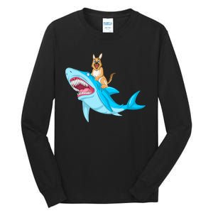 German Shepherd Riding Shark Tall Long Sleeve T-Shirt