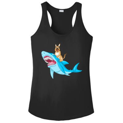 German Shepherd Riding Shark Ladies PosiCharge Competitor Racerback Tank