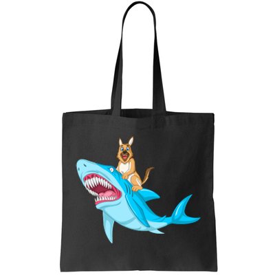 German Shepherd Riding Shark Tote Bag