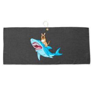 German Shepherd Riding Shark Large Microfiber Waffle Golf Towel