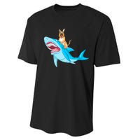 German Shepherd Riding Shark Performance Sprint T-Shirt