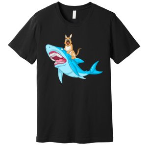 German Shepherd Riding Shark Premium T-Shirt