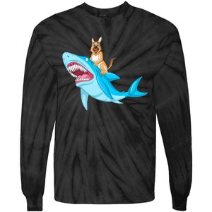 German Shepherd Riding Shark Tie-Dye Long Sleeve Shirt