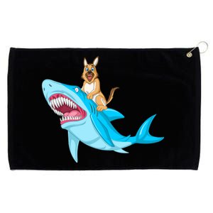 German Shepherd Riding Shark Grommeted Golf Towel