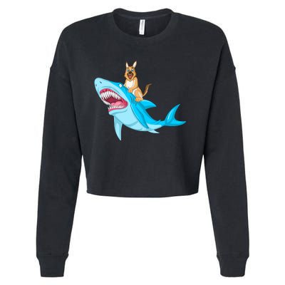 German Shepherd Riding Shark Cropped Pullover Crew