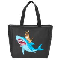 German Shepherd Riding Shark Zip Tote Bag