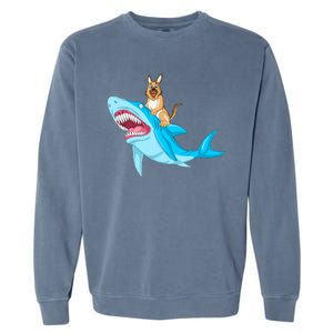 German Shepherd Riding Shark Garment-Dyed Sweatshirt