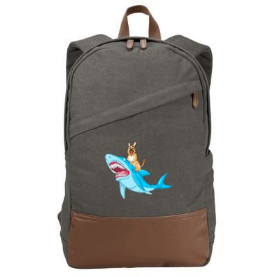 German Shepherd Riding Shark Cotton Canvas Backpack