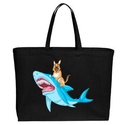 German Shepherd Riding Shark Cotton Canvas Jumbo Tote