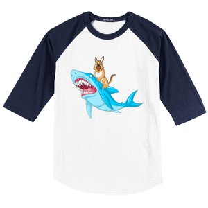 German Shepherd Riding Shark Baseball Sleeve Shirt