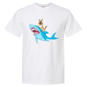 German Shepherd Riding Shark Garment-Dyed Heavyweight T-Shirt