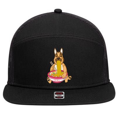 German Shepherd Ramen 7 Panel Mesh Trucker Snapback Hat