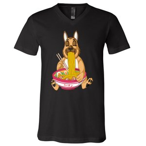 German Shepherd Ramen V-Neck T-Shirt