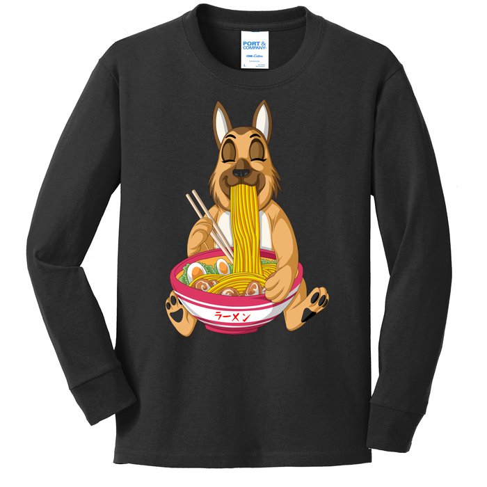 German Shepherd Ramen Kids Long Sleeve Shirt