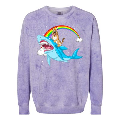 German Shepherd Riding Shark Colorblast Crewneck Sweatshirt