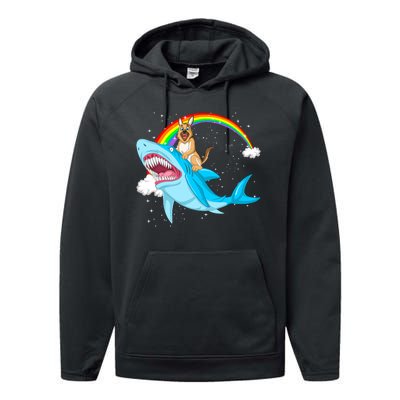 German Shepherd Riding Shark Performance Fleece Hoodie