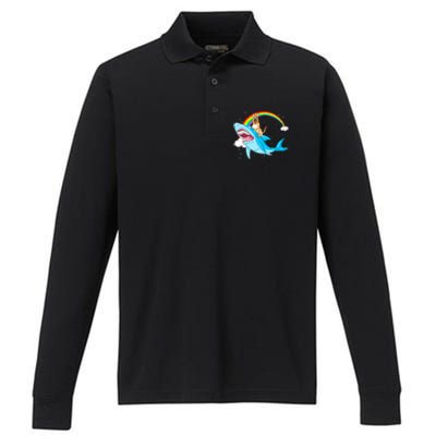 German Shepherd Riding Shark Performance Long Sleeve Polo