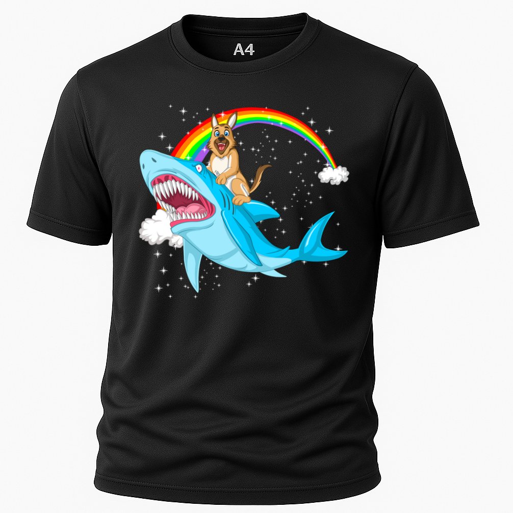 German Shepherd Riding Shark Cooling Performance Crew T-Shirt