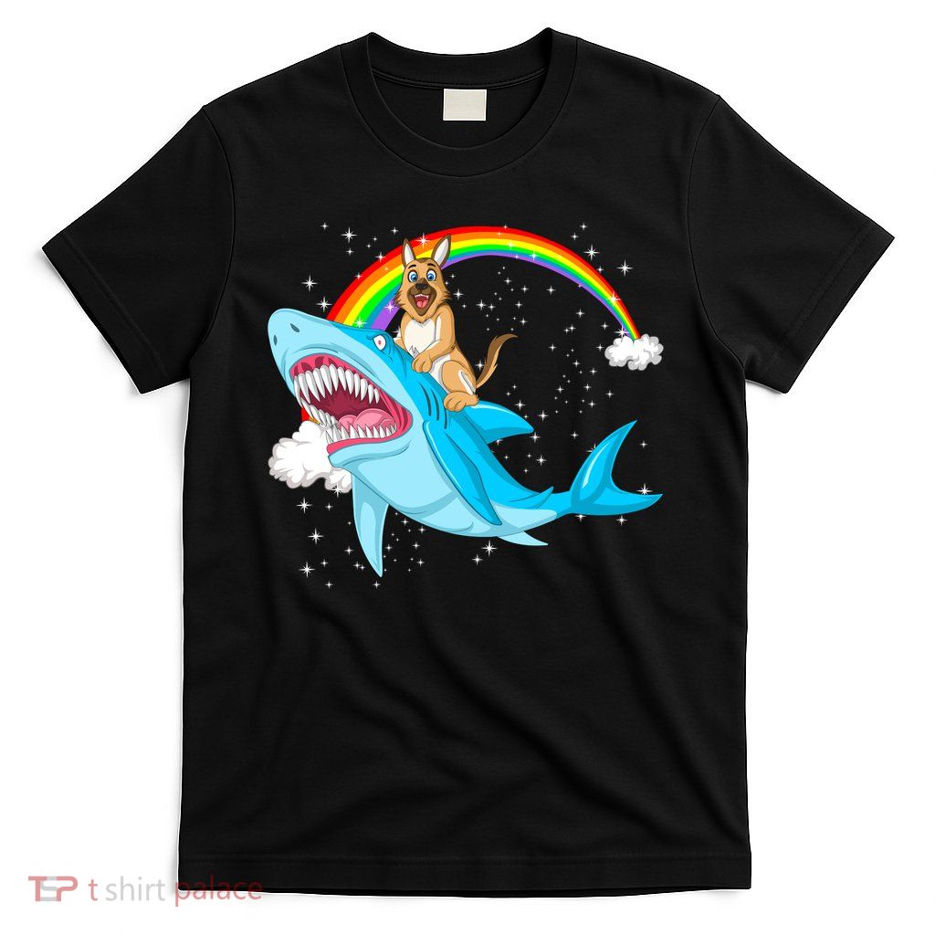 German Shepherd Riding Shark T-Shirt
