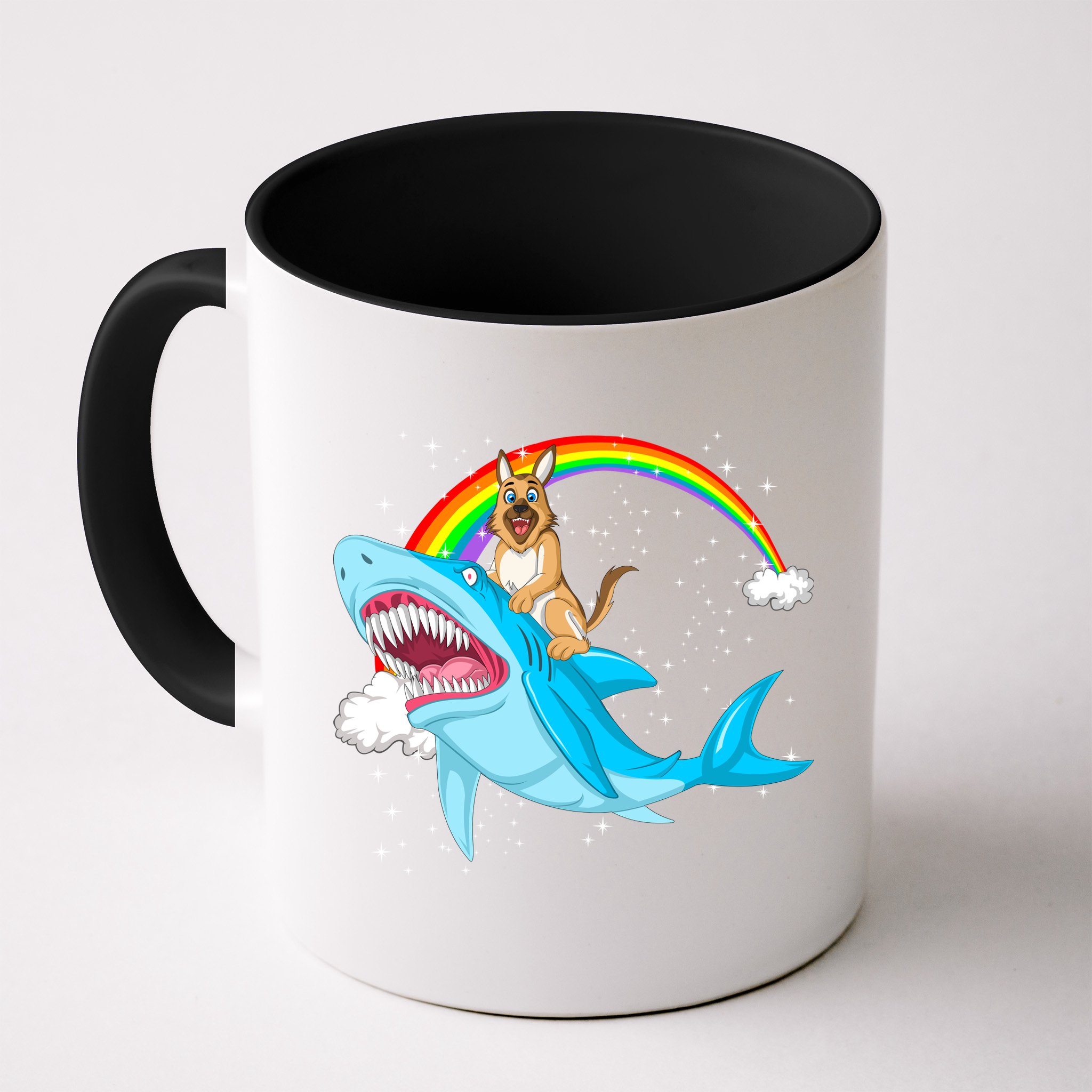 German Shepherd Riding Shark Mug