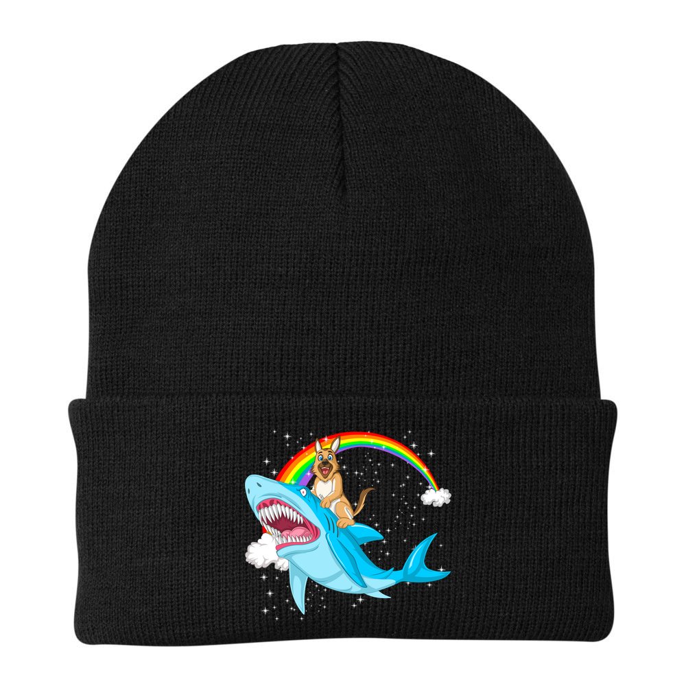 German Shepherd Riding Shark Beanie