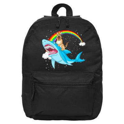 German Shepherd Riding Shark 16 in Basic Backpack
