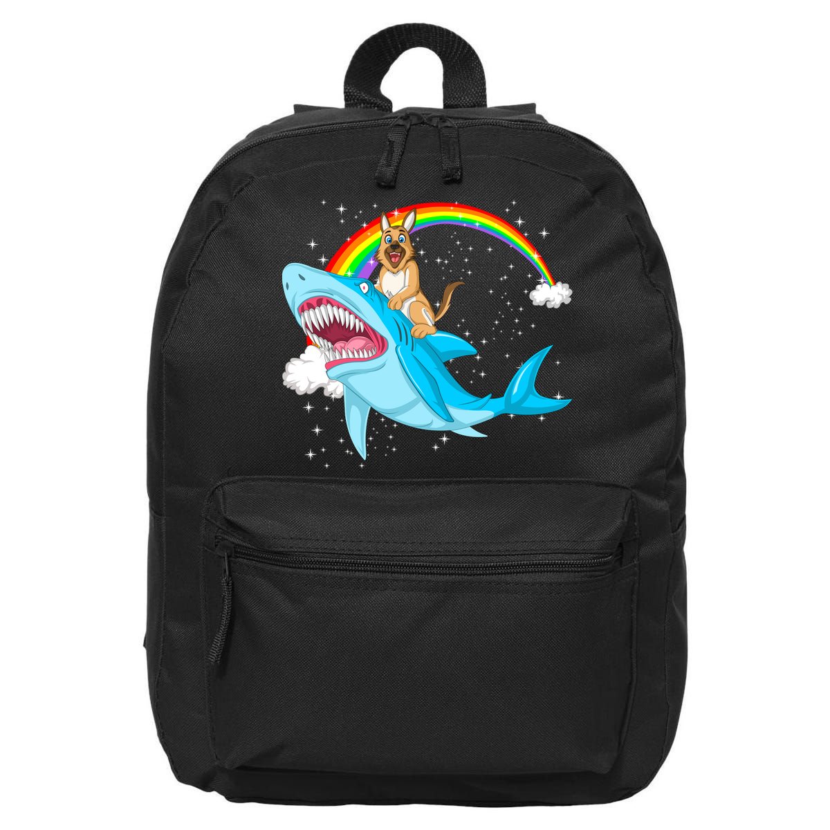 German Shepherd Riding Shark 16 in Basic Backpack