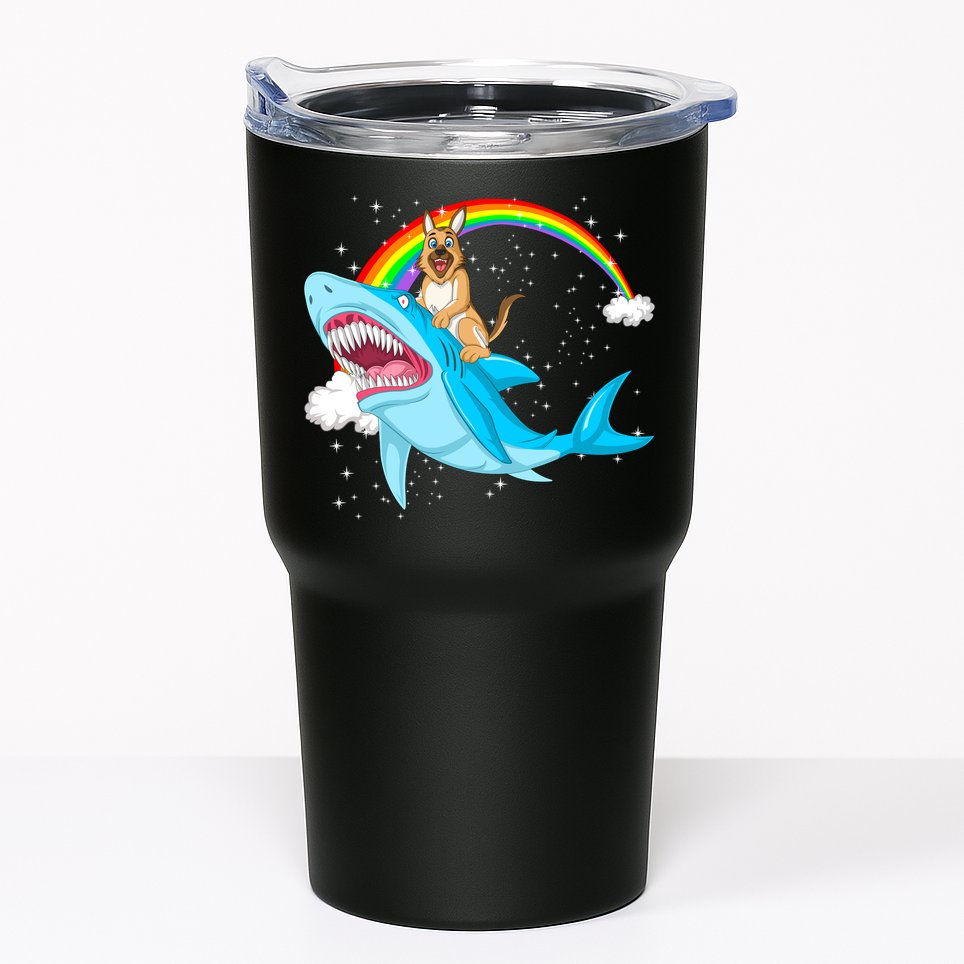 German Shepherd Riding Shark Tumbler