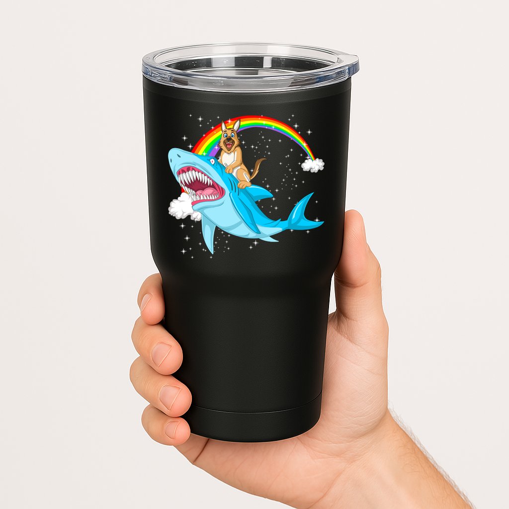 German Shepherd Riding Shark Tumbler