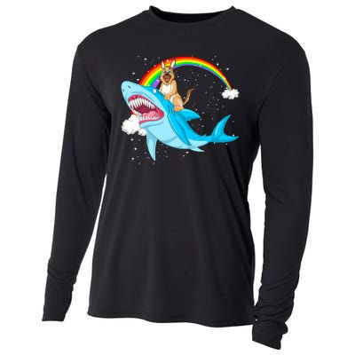 German Shepherd Riding Shark Cooling Performance Long Sleeve Crew