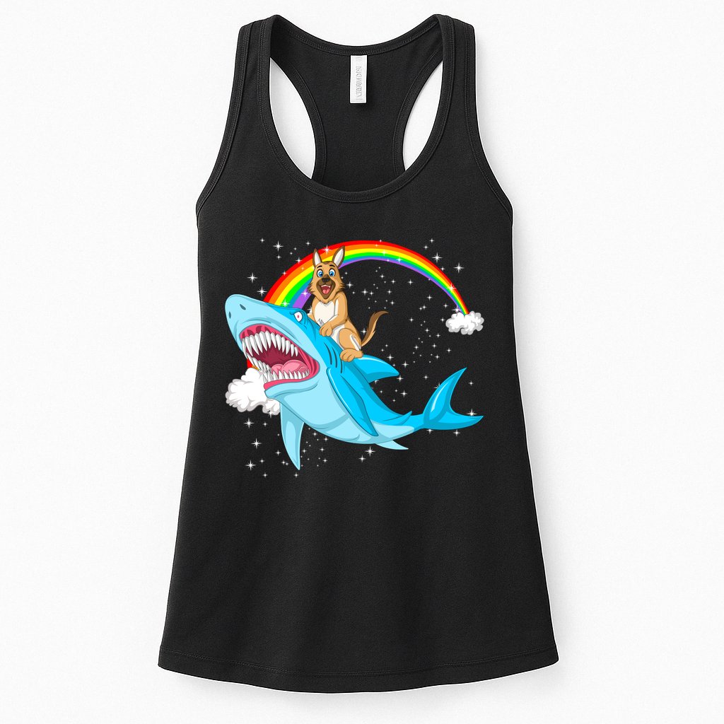 German Shepherd Riding Shark Womens Tank Top
