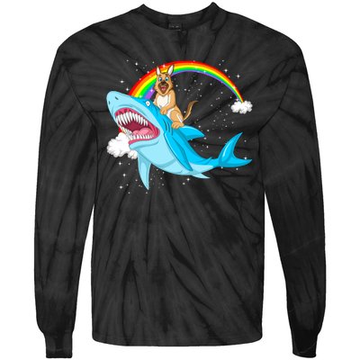 German Shepherd Riding Shark Tie-Dye Long Sleeve Shirt