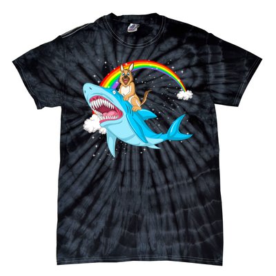 German Shepherd Riding Shark Tie-Dye T-Shirt