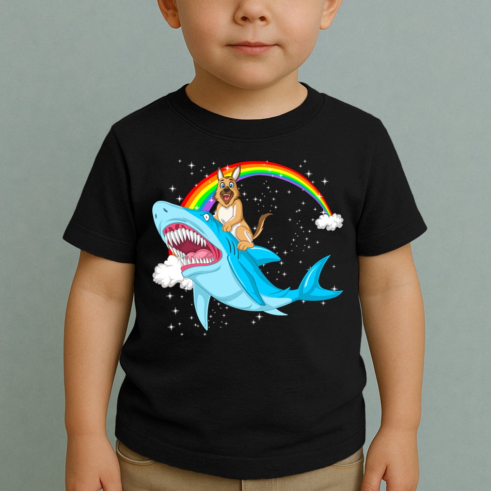 German Shepherd Riding Shark Toddler T-Shirt