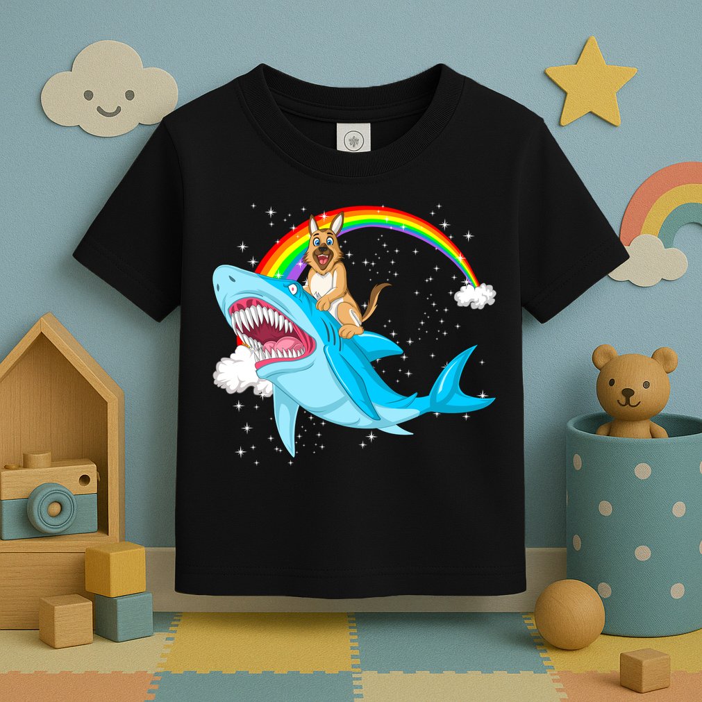 German Shepherd Riding Shark Toddler T-Shirt