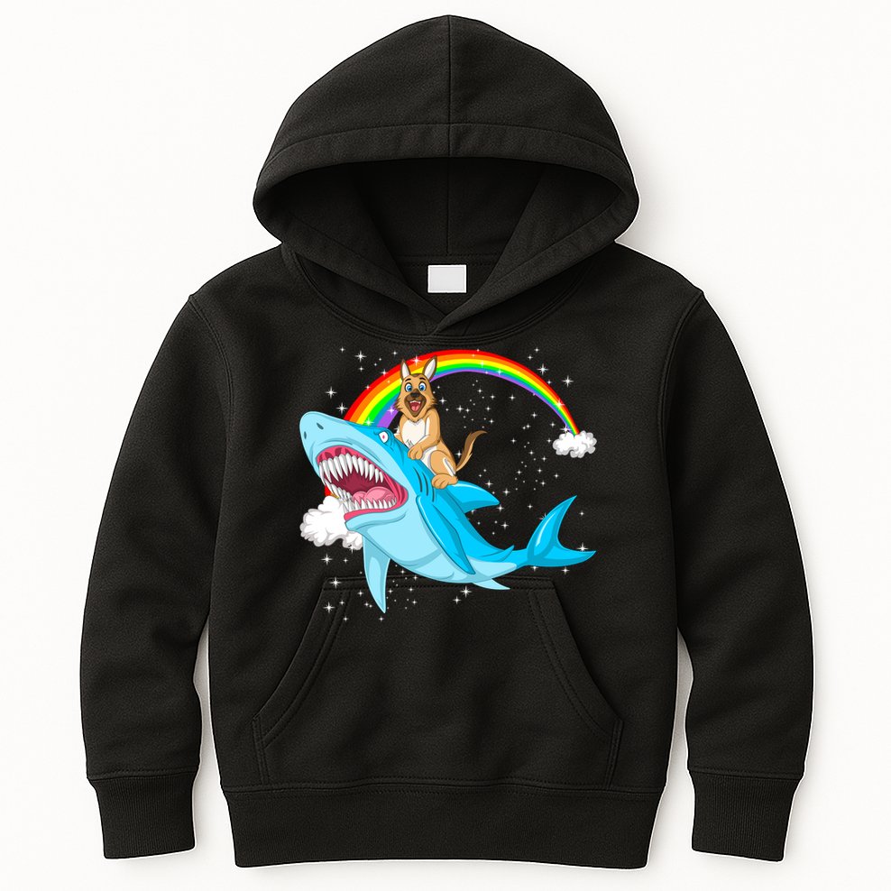 German Shepherd Riding Shark Kids Hoodie