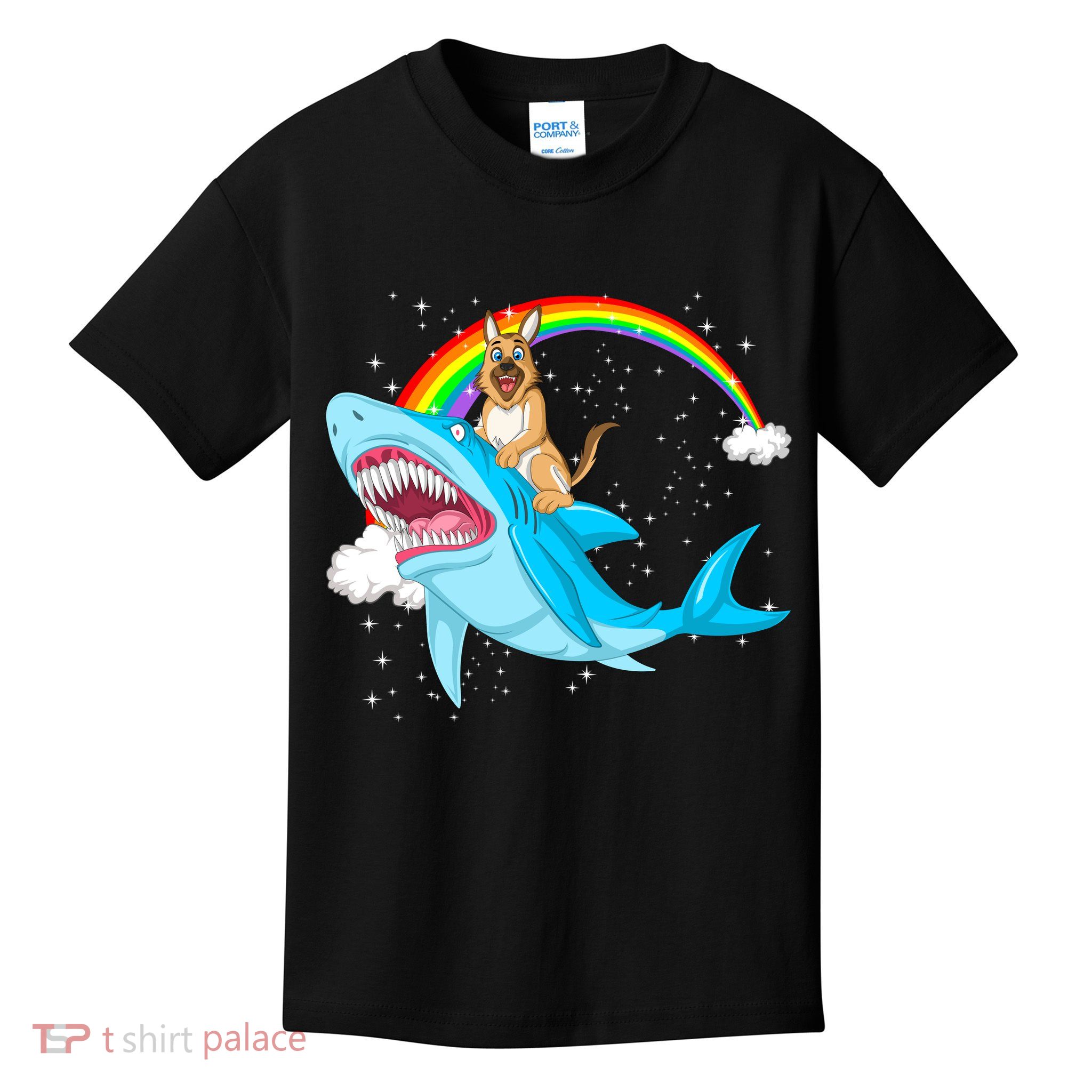 German Shepherd Riding Shark Kids T-Shirt