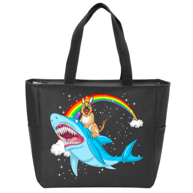 German Shepherd Riding Shark Zip Tote Bag