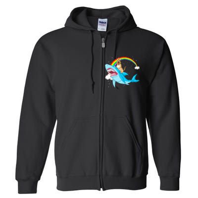 German Shepherd Riding Shark Full Zip Hoodie