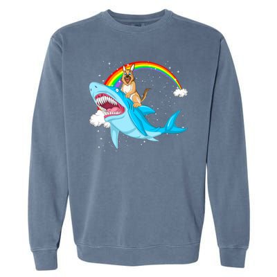 German Shepherd Riding Shark Garment-Dyed Sweatshirt