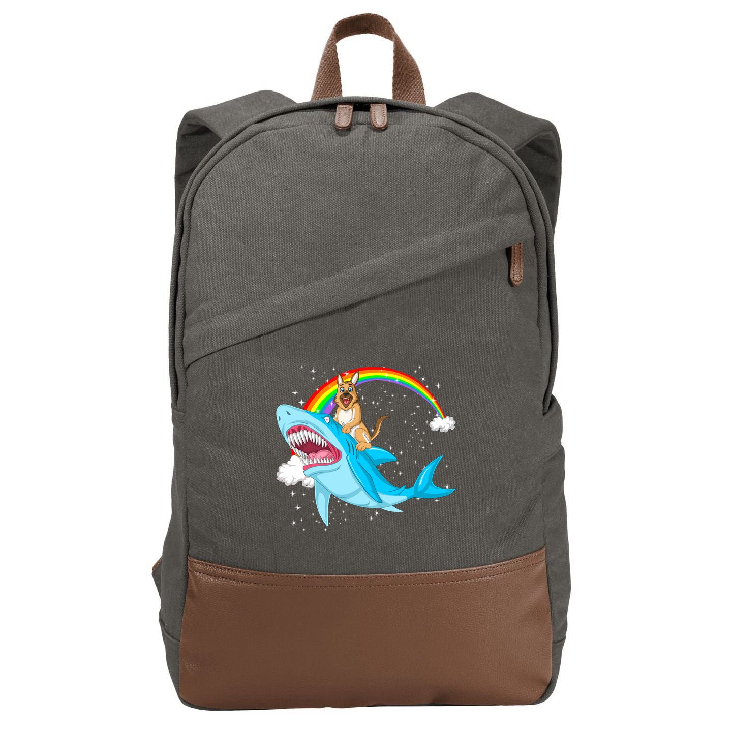 German Shepherd Riding Shark Cotton Canvas Backpack