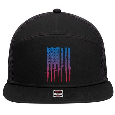 Vintage Rifle American Flag Retro 7 Panel Mesh Trucker Snapback Hat