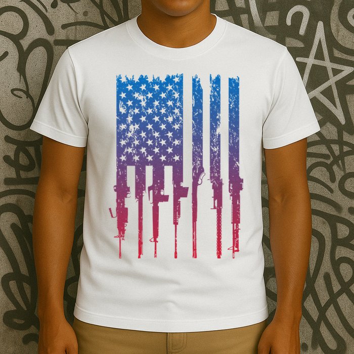 Vintage Rifle American Flag Retro T-Shirt