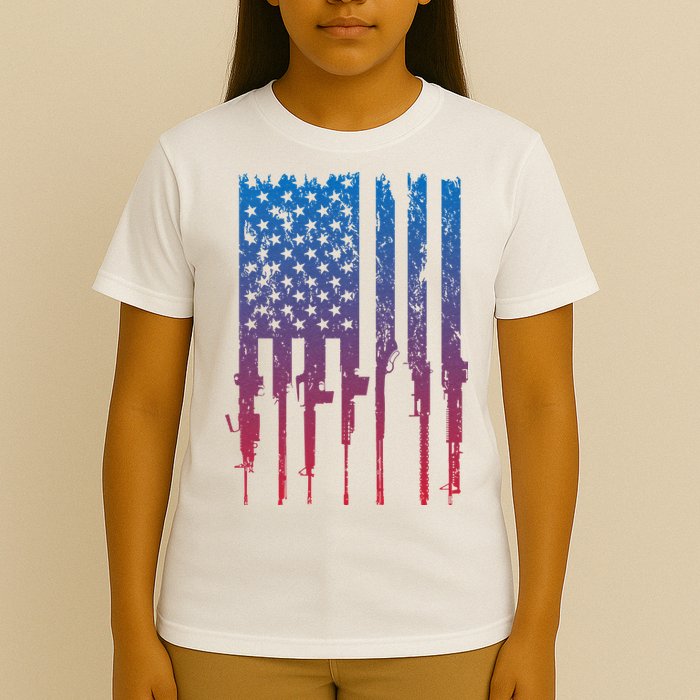 Vintage Rifle American Flag Retro T-Shirt