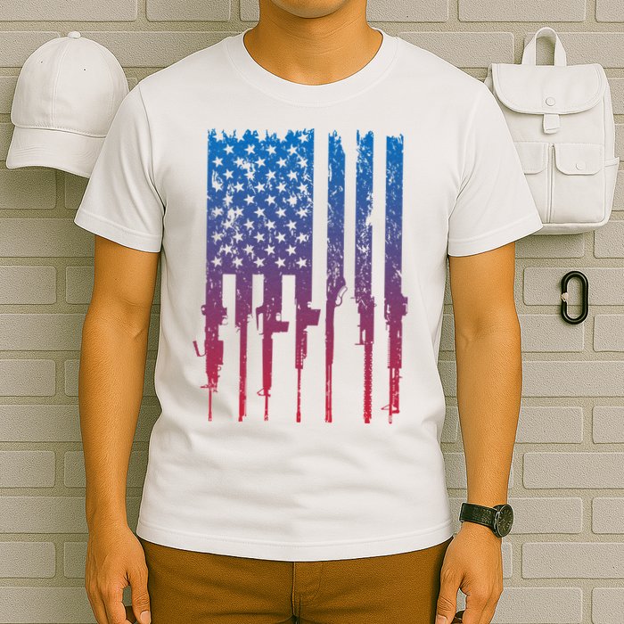 Vintage Rifle American Flag Retro T-Shirt
